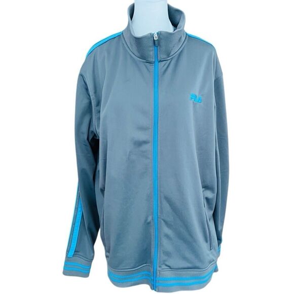 FILA Steel Gray Fleece lined Track Jacket, turquoise trim, size XXL. - Picture 1 of 8